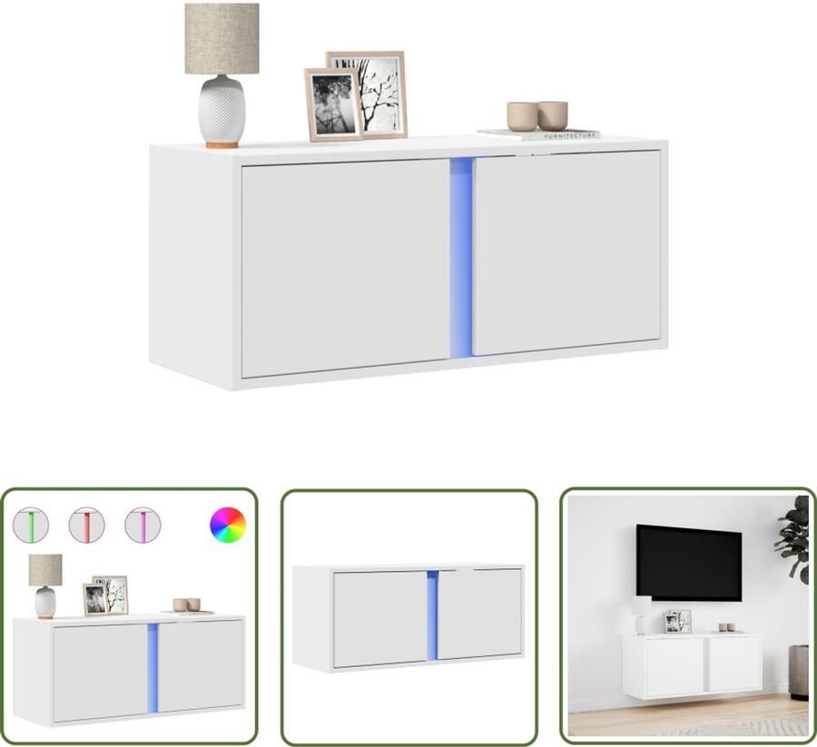 VidaXL Tv Kast Tv Meubel Tv-wandmeubel met LED-verlichting 80x31x35 cm wit Led Tv Meubel Wandmontage Tv Meubel Houten Tv Meubel