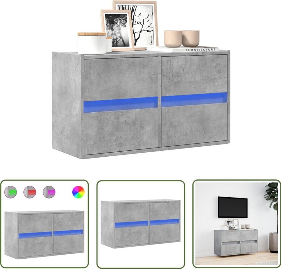 VidaXL Tv Kast Tv Meubel Tv-wandmeubel met LED-verlichting 80x31x45 cm betongrijs Wandmontage Led Verlichting Beton Grijs