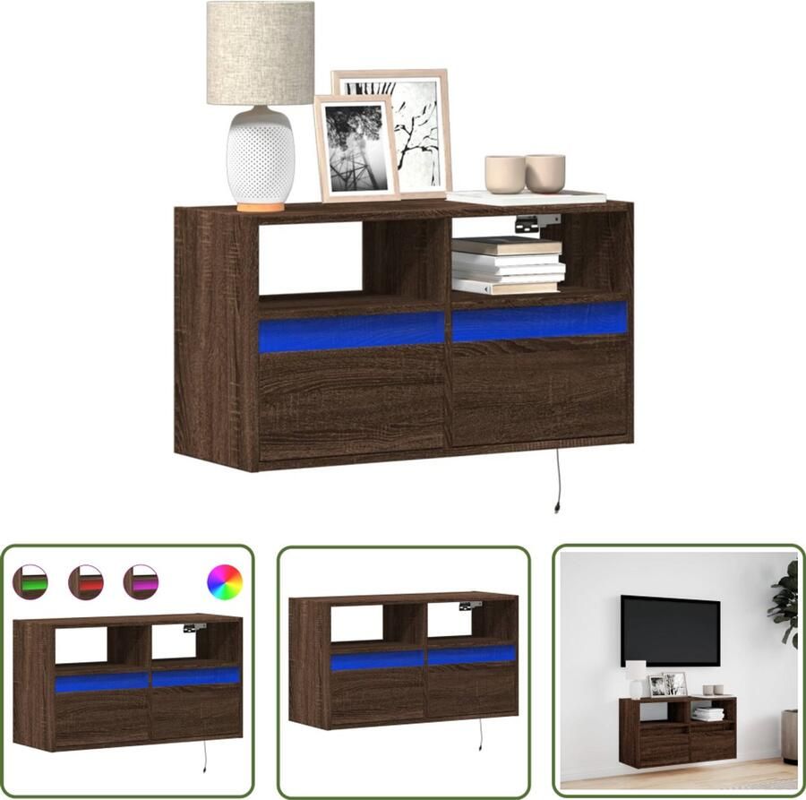 VidaXL Tv Kast Tv Meubel Tv-wandmeubel met LED-verlichting 80x31x45 cm bruin eikenkleur Led Verlichting Houten Tv Stand Wandmontage