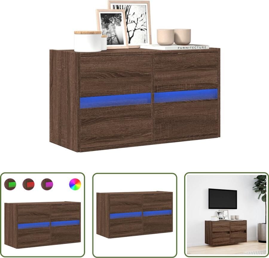 VidaXL Tv Kast Tv-meubel Tv-wandmeubel met LED-verlichting 80x31x45 cm bruin eikenkleur Salontafel Houten Tv-meubel Led Tv-meubel