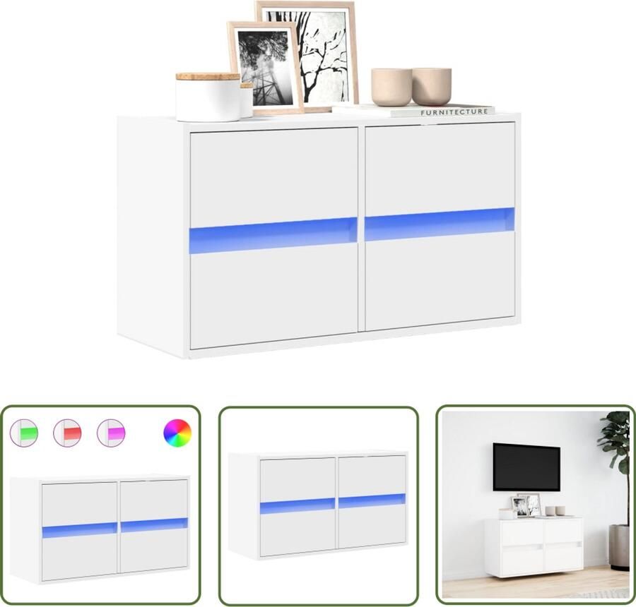 VidaXL Tv Kast Tv-meubel Tv-wandmeubel met LED-verlichting 80x31x45 cm wit Led Verlichting Salontafel Opbergruimte