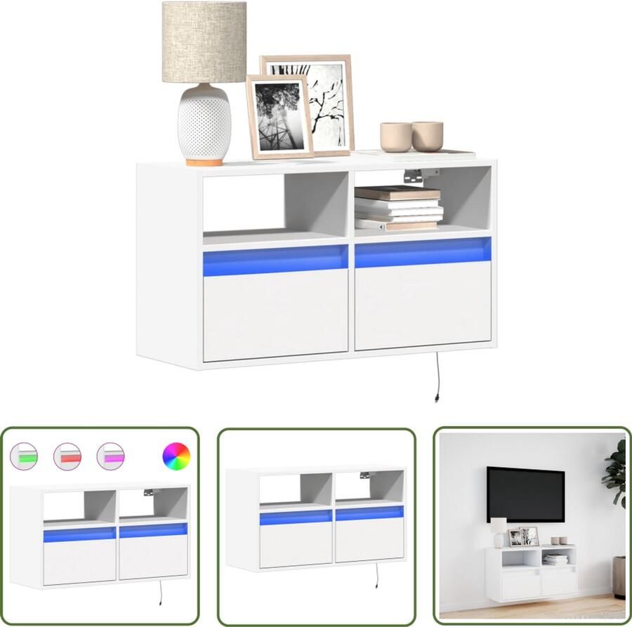 VidaXL Tv Kast Tv Meubel Tv-wandmeubel met LED-verlichting 80x31x45 cm wit Led Verlichting Wandmontage Opbergruimte