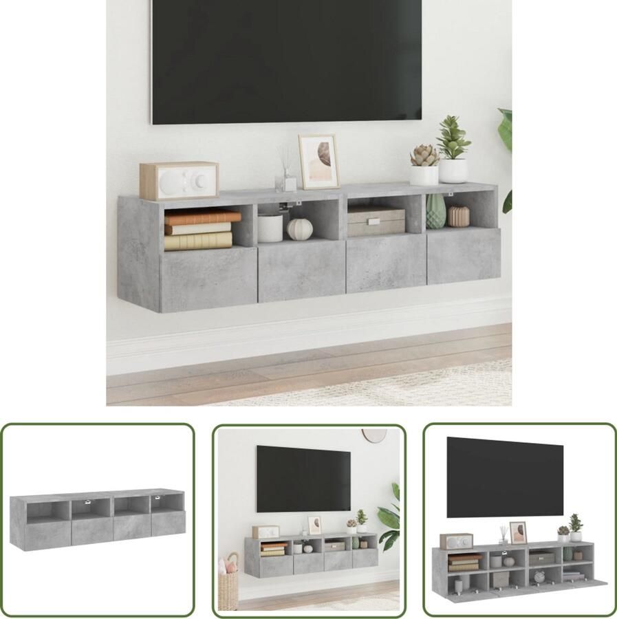 The Living Store Tv-wandmeubels 2 st 60x30x30 cm bewerkt hout betongrijs Tv Meubel Tv Kast Wandmontage Zwevend Tv Meubel Betongrijs