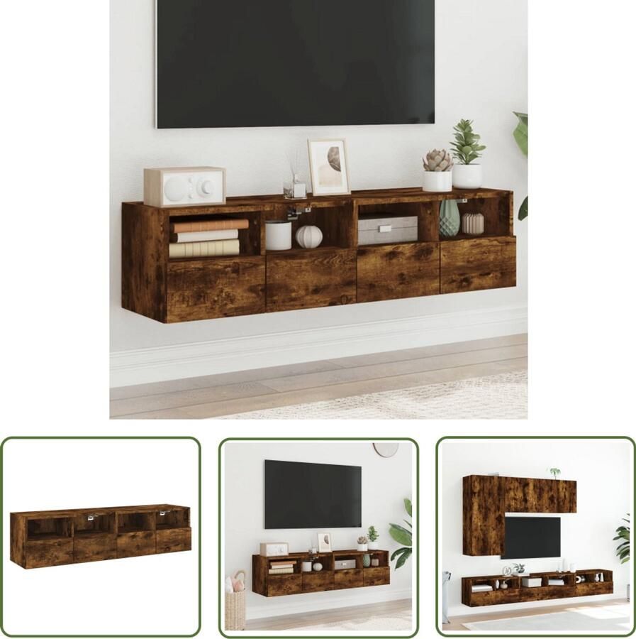 The Living Store Tv-wandmeubels 2 st 60x30x30 cm bewerkt hout gerookt eikenkleur Tv-meubel Tv Kast Wandmontage Opbergruimte Houten Tv-standaard