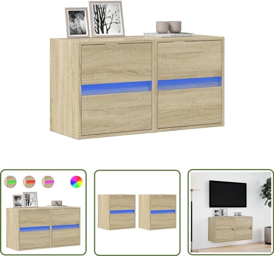 VidaXL Tv Kast Tv Meubel Tv-wandmeubels met LED 2 st 41x31x45 cm sonoma eikenkleurig Wandmontage Led Lampjes Sonoma Eiken