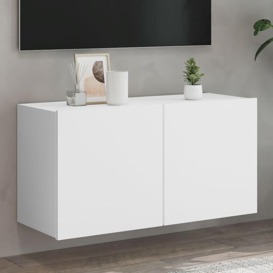 The Living Store Tv-meubel wandgemonteerd 80x30x41 cm wit Tv-meubel Tv Kast Wandmontage Houten Tv-meubel Wit Tv-meubel