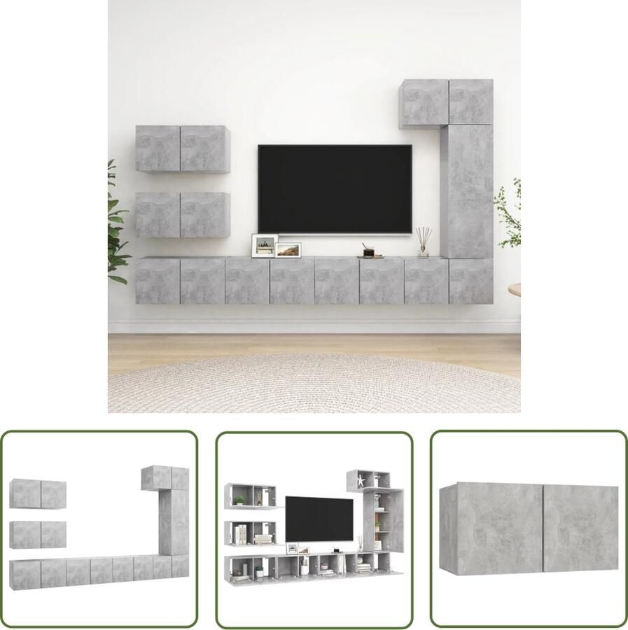 The Living Store Televisiemeubelset Hangend Betongrijs 7x 60x30x30 cm + 1x 30.5x30x90 cm Spaanplaat Tv-meubelset Tv-kast Wandmontage Beton Grijs Houten Tv-meubel - Foto 2