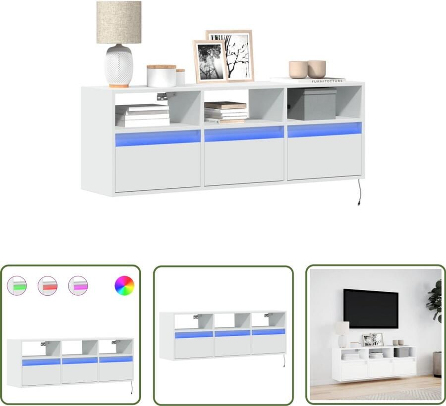 VidaXL Tv Kast Tv-standaard Tv-wandmeubel met LED-verlichting 130x31x45 cm wit Led Verlichting Media Kast Salontafel