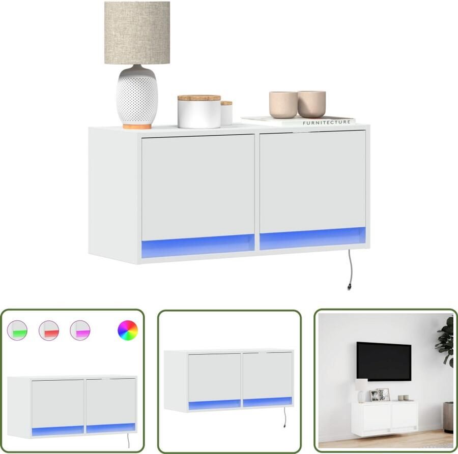 VidaXL Tv Kast Tv-standaard Tv-wandmeubel met LED-verlichting 80x31x35 cm wit Led Verlichting Tv Wandmontage Opbergruimte