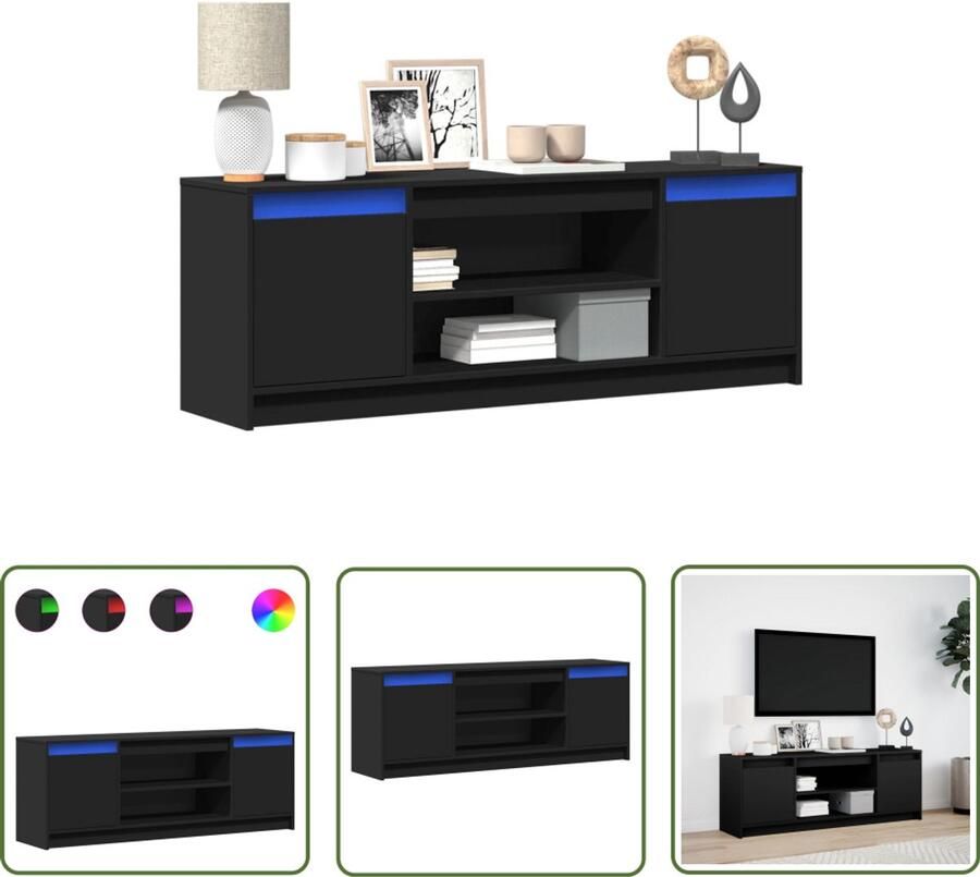 VidaXL Tv Kast Tv Tafel Tv-meubel met LED 139 5x34x50 cm bewerkt hout zwart Salontafel Houten Tv-meubel Led Tv-meubel