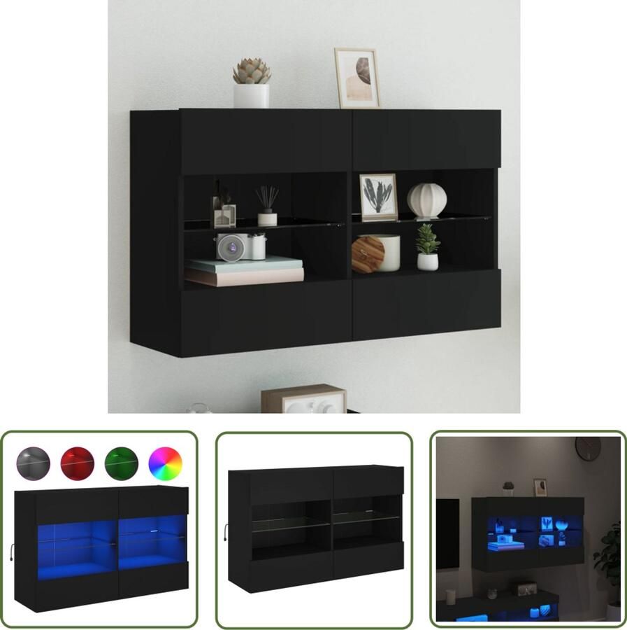The Living Store Tv-wandmeubel met LED-verlichting 98 5x30x60 5 cm zwart Tv-wandmeubel Tv Kast Led Verlichting Rgb Verlichting Houten Tv Stand
