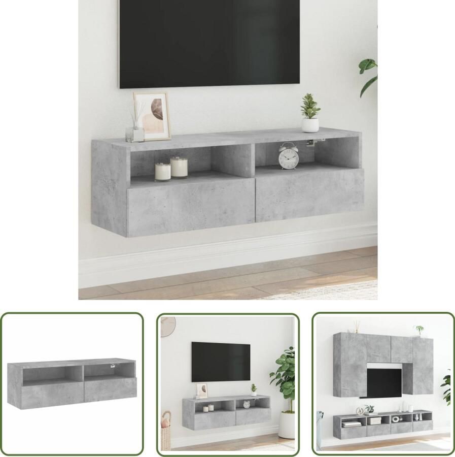 The Living Store Tv-wandmeubel 100x30x30 cm bewerkt hout betongrijs Tv Wandmeubel Tv Kast Beton Grijs Houten Tv Stand Zwevend Tv Meubel