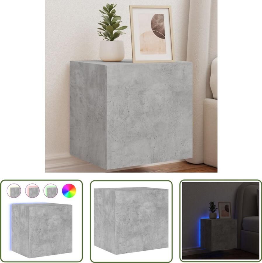 The Living Store Tv-wandmeubel met LED-verlichting 40 5x35x40 cm betongrijs Tv Wandmeubel Tv Kast Led Verlichting Betongrijs Houten Tv Stand