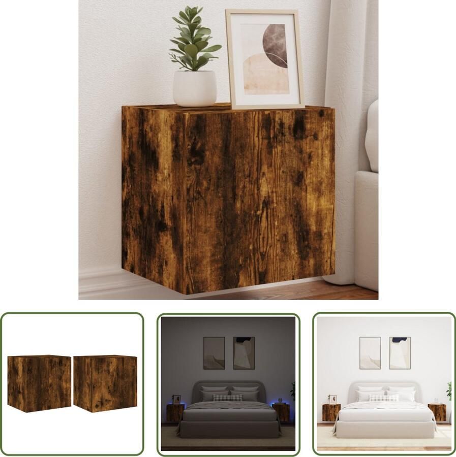 The Living Store Tv-wandmeubelen met LED 2 st 40 5x35x40 cm gerookt eikenkleurig Tv-wandmeubel Tv-kast Led Verlichting Rgb Licht Rustieke Tv-stand