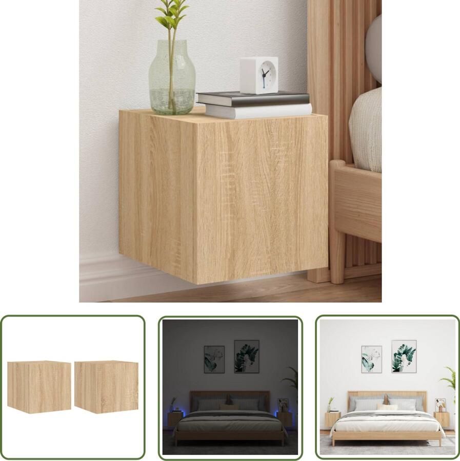 The Living Store Tv-wandmeubels met LED 2 st 30 5x35x30 cm sonoma eikenkleurig Tv-wandmeubel Tv-wandmeubelen Zwevend Tv-meubel Tv-wandmeubel