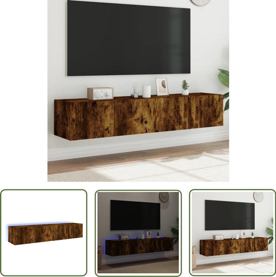 The Living Store Tv-wandmeubels met LED 2 st 80x35x31 cm gerookt eikenkleurig Tv Wandmeubel Tv Kast Led Verlichting Houten Tv Stand Bruine Tv Kast