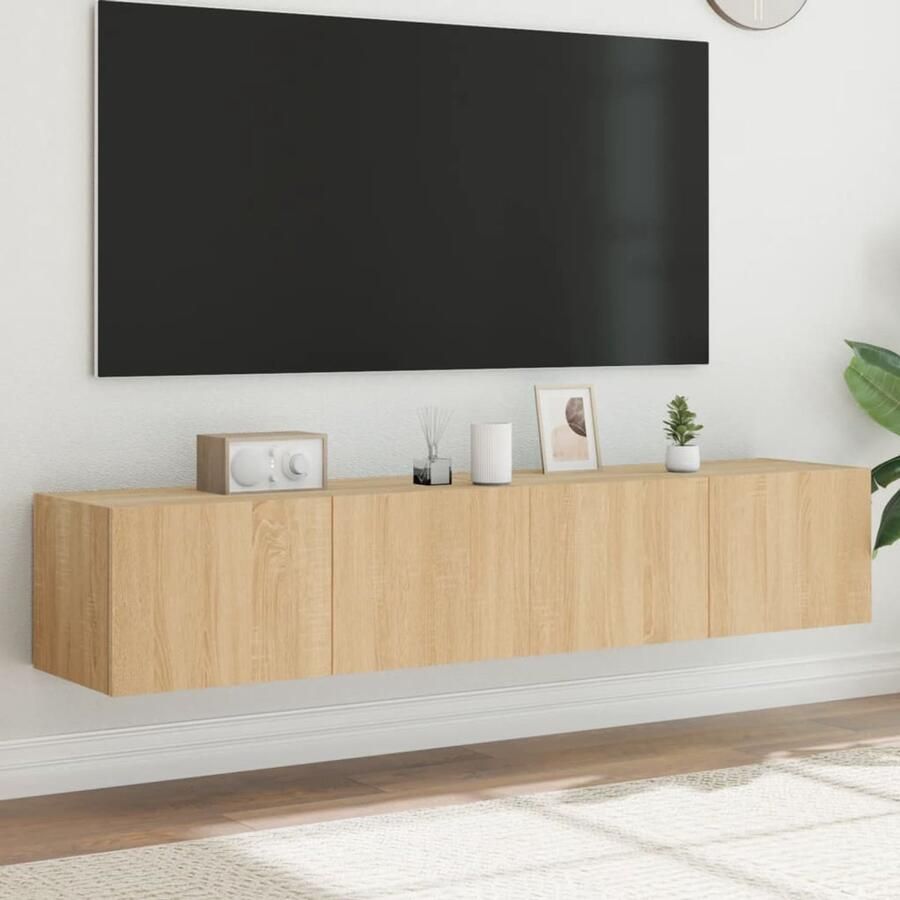 The Living Store Tv-wandmeubels met LED 2 st 80x35x31 cm sonoma eikenkleurig Tv Wandmeubel Tv Kast Led Tv Stand Sonoma Eiken Houten Tv Kast