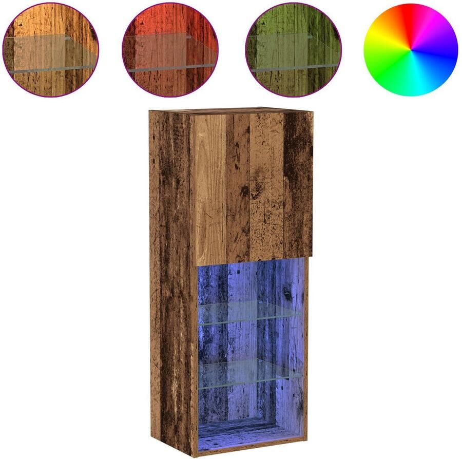 VidaXL TV Kast Wandgemonteerd Oud Hout 40.5 x 30 x 102 cm Bewerkt hout - Foto 2