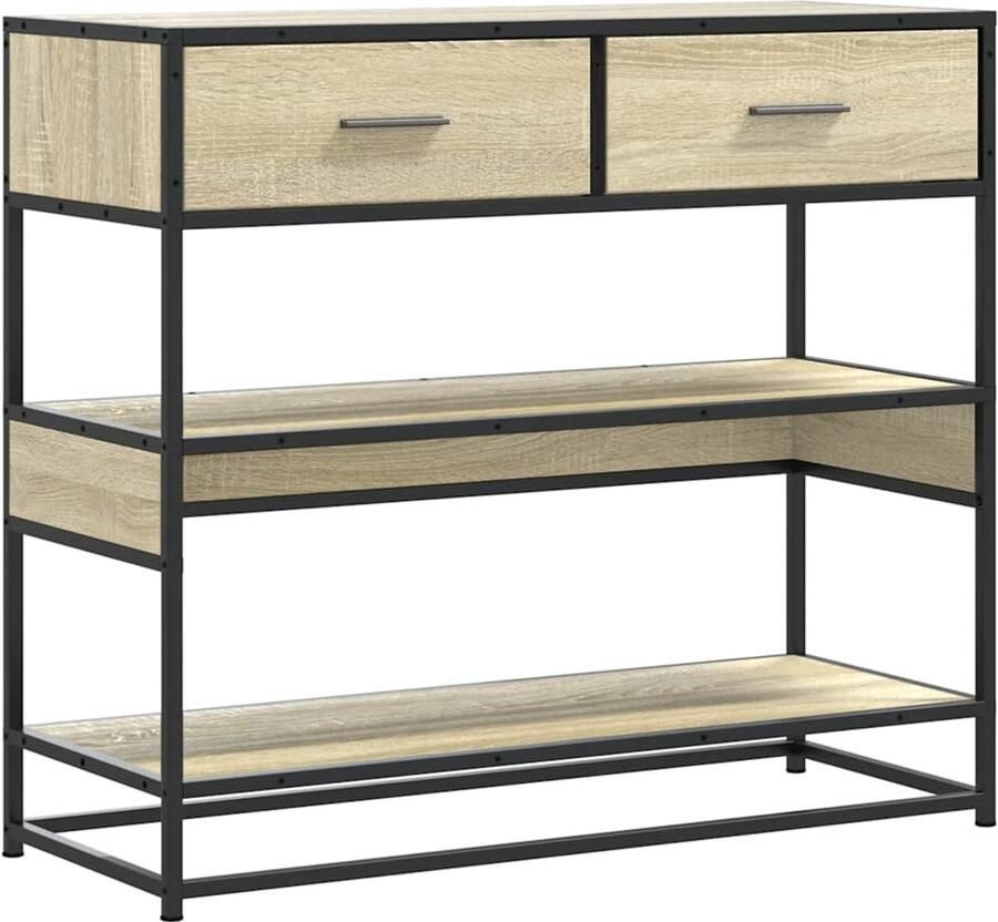 The Living Store Wandtafel 90x35x80 cm bewerkt hout sonoma eikenkleurig Wandtafel Salontafel Eettafel Houten Tafel Industrieel Design