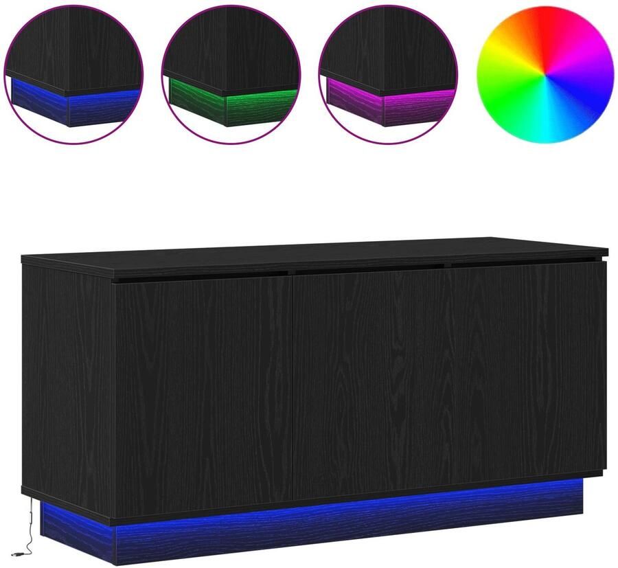 VidaXL TV-kast met LED Zwart eiken 100 x 38 x 49 cm Bewerkt hout