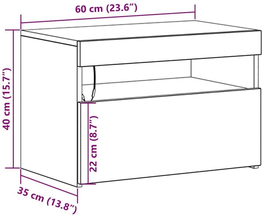 VidaXL TV-meubel met LED-verlichting Zwart Eiken 60x35x40 cm Gemaakt van Hout - Foto 2