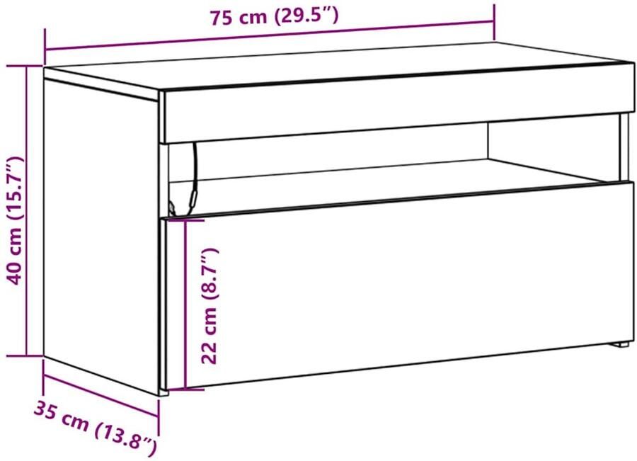 VidaXL TV-kast met LED-verlichting Zwart Eiken 75x35x40 cm Bewerkt Hout