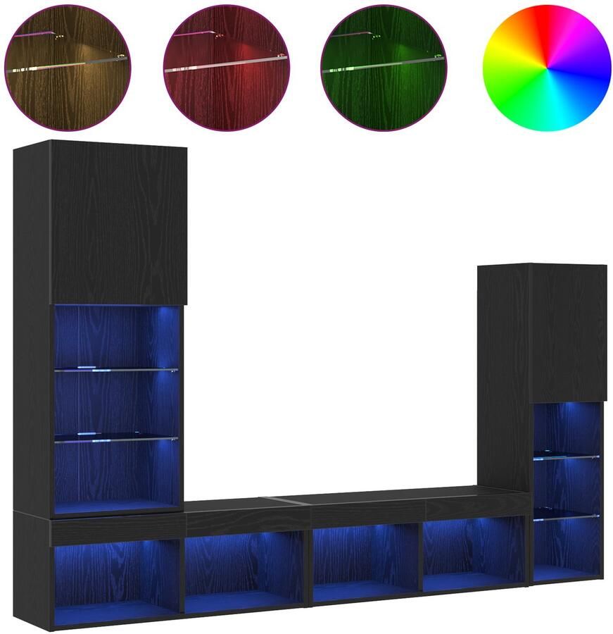 VidaXL LED TV Meubel Zwart Eiken 30.5x30x102 cm Engineered Wood TV Meubel met LED Verlichting Zwart Eiken 40.5x30x102 cm TV Wandkasten met LED Verlichting 2 stuks Zwart Eiken 80x30x30 cm