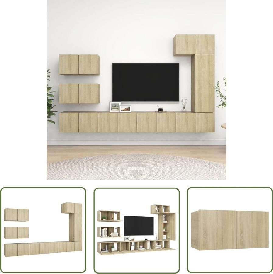 The Living Store Televisiemeubelset Hangend Spaanplaat Sonoma eiken 7x 60x30x30cm + 1x 30.5x30x90cm Montage vereist Tv Meubels Tv Kasten Wandmontage Sonomaneik Houten Tv Stand - Foto 2