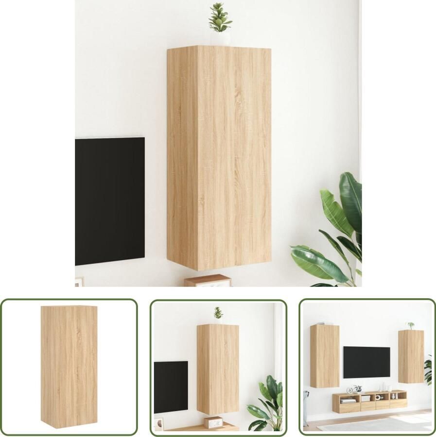 The Living Store Tv-wandmeubel 40 5x30x102 cm bewerkt hout sonoma eikenkleurig Tv-wandmeubel Tv-kasten Zwevend Tv-meubel Salontafel Bergruimte