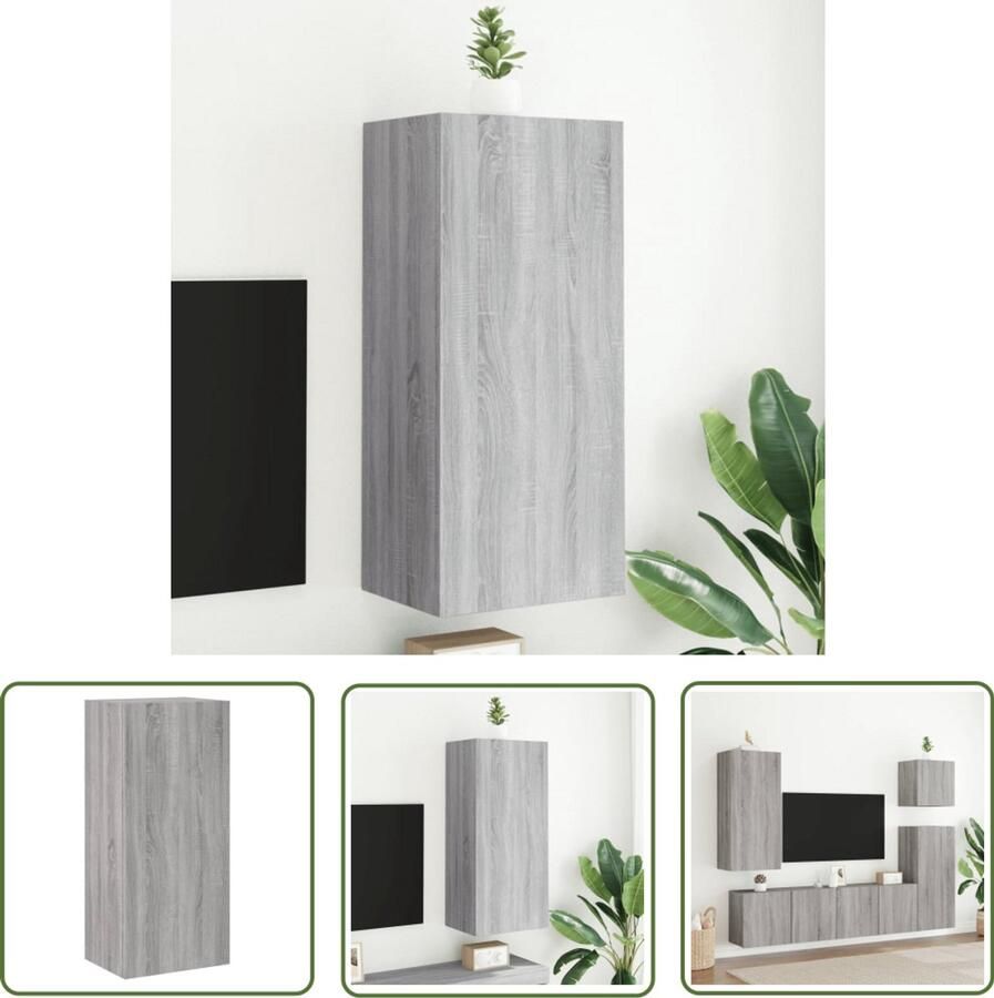 The Living Store Tv-wandmeubel 40 5x30x90 cm bewerkt hout grijs sonoma Tv-wandmeubel Tv-kasten Zwevend Tv-meubel Houten Tv-standaard Grijze Tv-kast