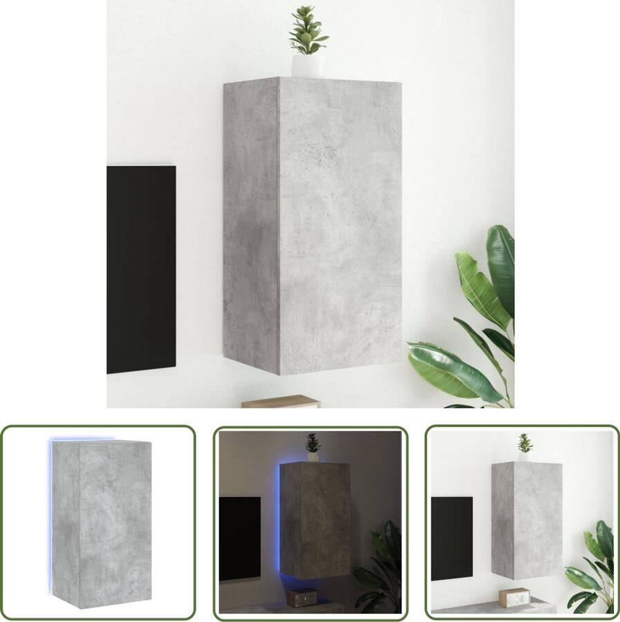 The Living Store Tv-wandmeubel met LED-verlichting 40 5x35x80 cm betongrijs Tv-wandmeubel Tv-kasten Led-verlichting Rgb-verlichting Houten Tv-standaard