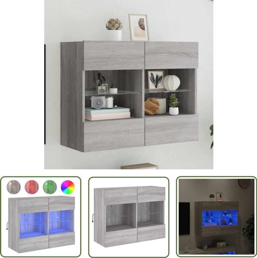 The Living Store Tv-wandmeubel met LED-verlichting 78 5x30x60 5 cm grijs sonoma Tv-wandmeubel Tv-kasten Led-verlichting Grijze Meubels Houten Meubels