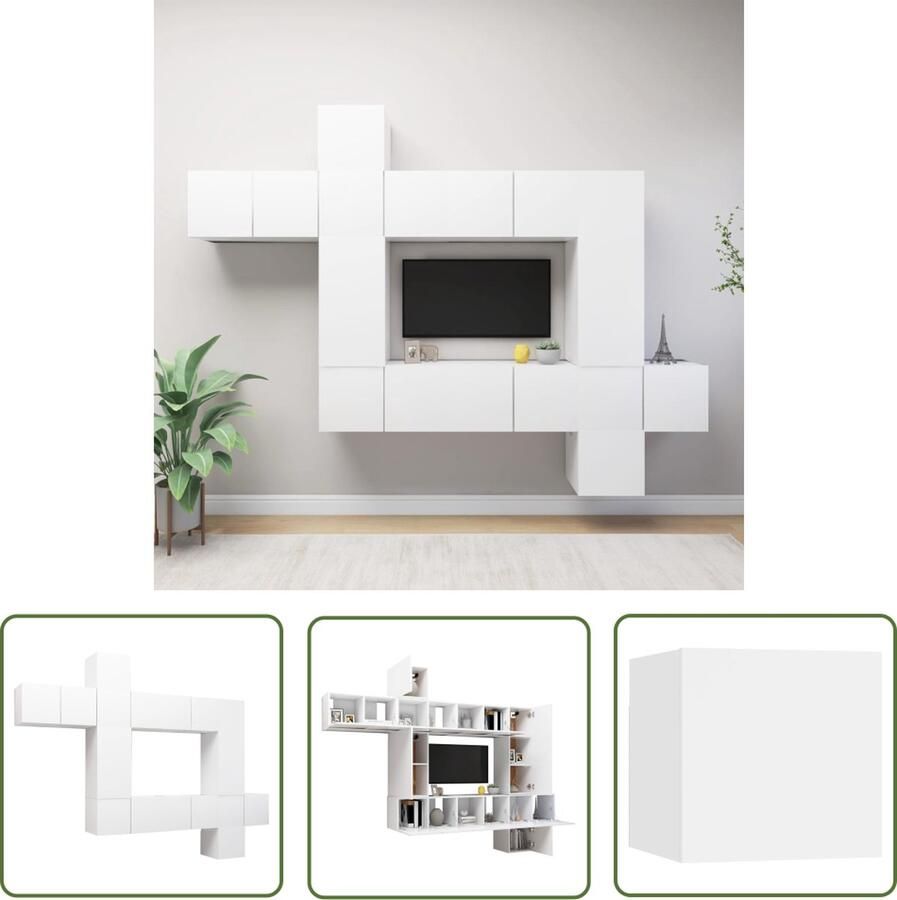 The Living Store Hangende TV-kasten Televisiemeubelset 30.5 x 30 x 30 cm 60 x 30 x 30 cm 30.5 x 30 x 60 cm 30.5 x 30 x 90 cm wit spaanplaat Tv Kast Tv Kastenset Wandmontage Tv Kast Tv Meubel Media Kast - Foto 2