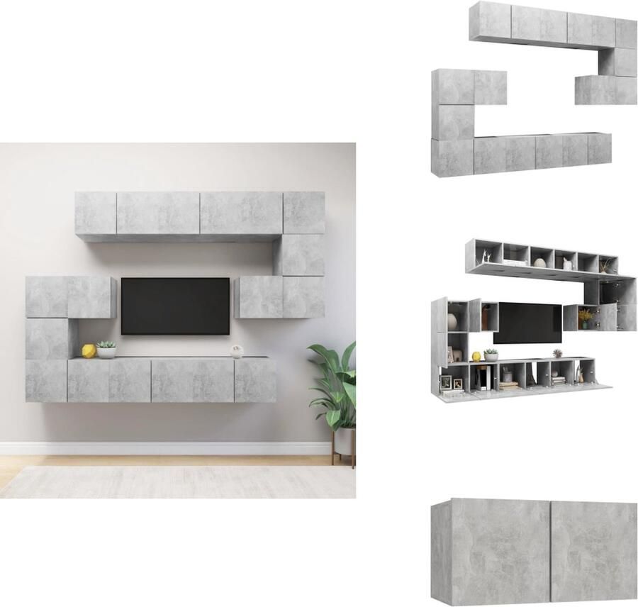 VidaXL Tv-kastenset Tv-kastensets Tv-kasten Tv-meubelset 10-delige Tv-meubelset bewerkt hout betongrijs