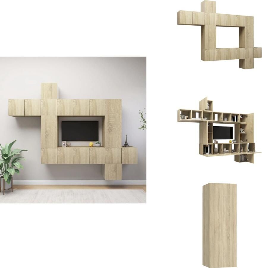 VidaXL Tv-kastenset Tv-kastensets Tv-kasten Tv-meubelset 10-delige Tv-meubelset bewerkt hout sonoma eikenkleurig