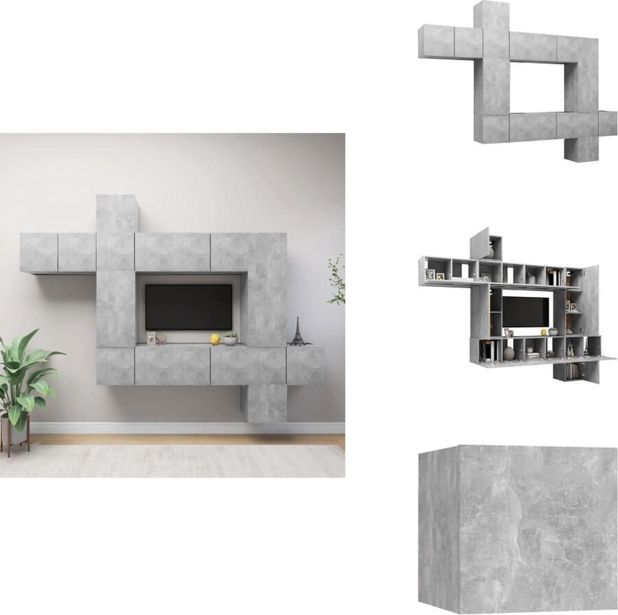 VidaXL Televisiemeubelset Betongrijs Spaanplaat Hangend 2x 30.5x30x30cm 6x 60x30x30cm 1x 30.5x30x60cm 1x 30.5x30x90cm Kast