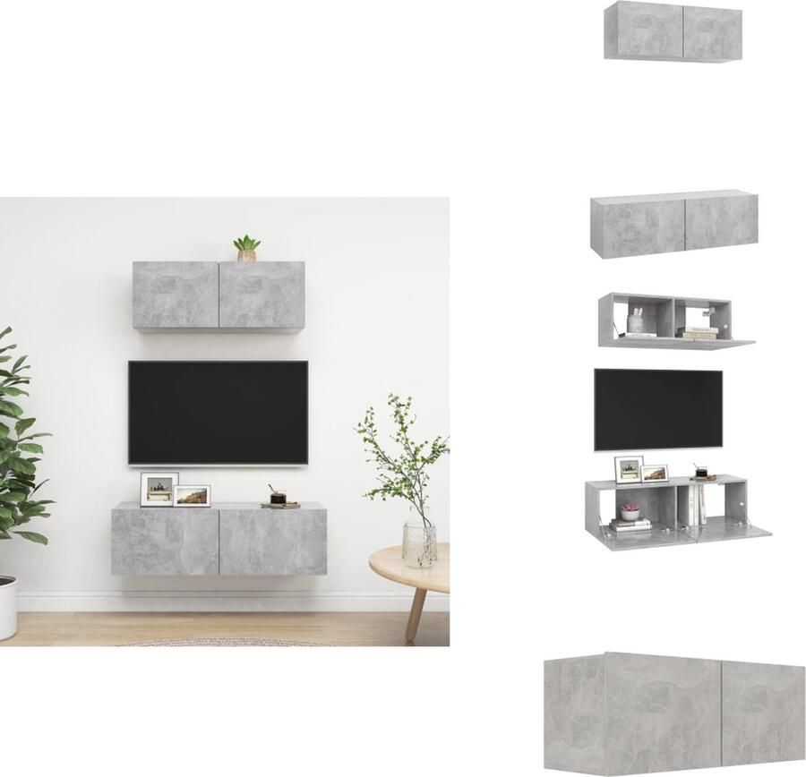 VidaXL Tv-kastenset Tv-kastensets Tv-kasten Tv-meubelset 2-delige Tv-meubelset bewerkt hout betongrijs - Foto 1
