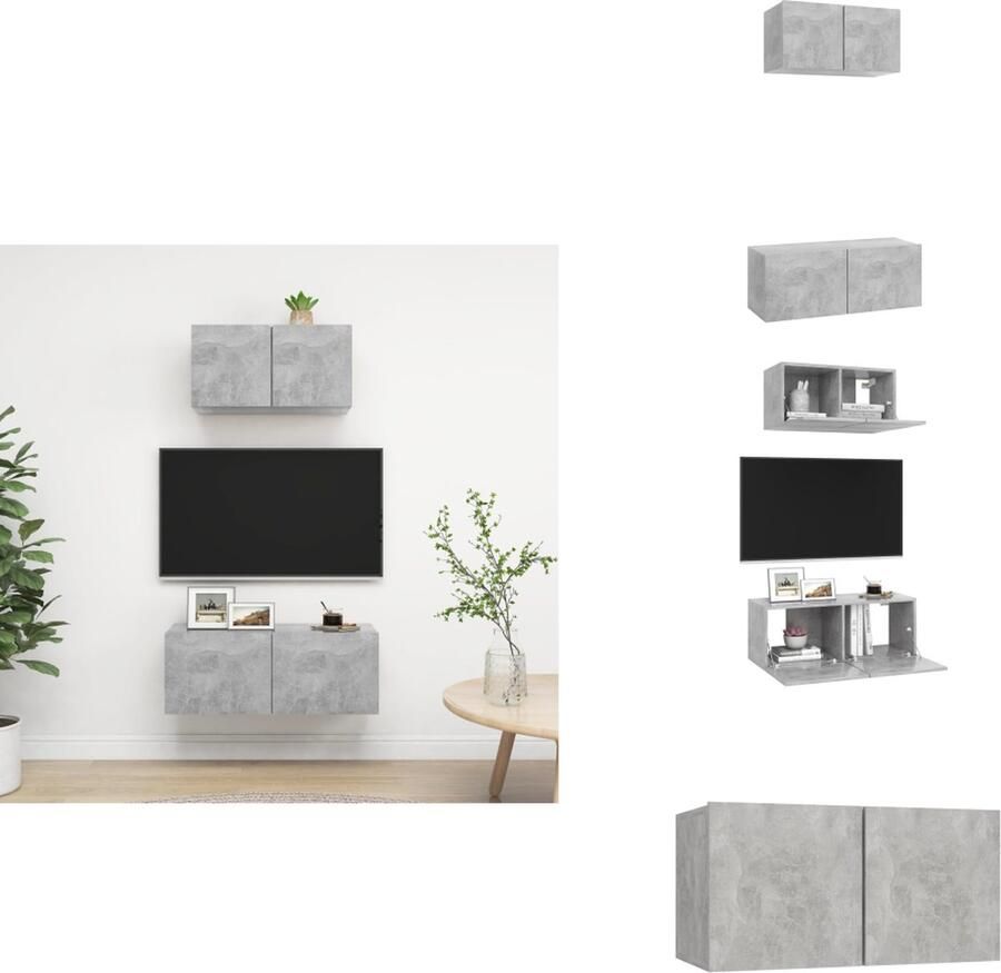 VidaXL Tv-kastenset Tv-kastensets Tv-kasten Tv-meubelset 2-delige Tv-meubelset bewerkt hout betongrijs