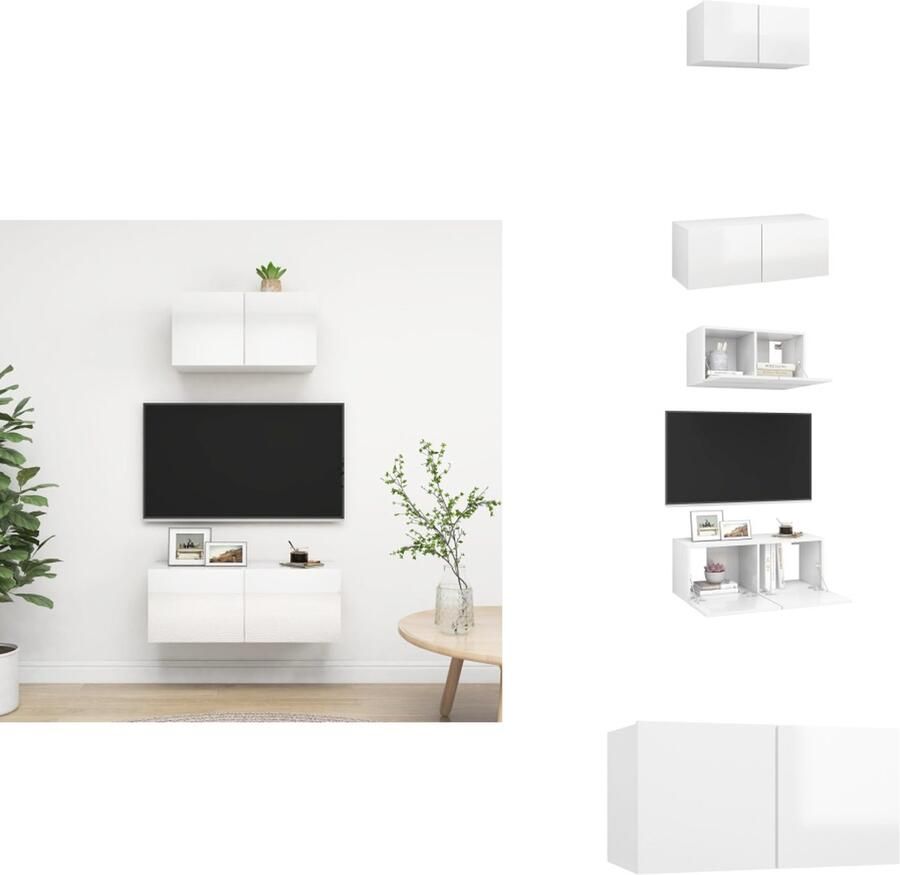 VidaXL Tv-kastenset Tv-kastensets Tv-kasten Tv-meubelset 2-delige Tv-meubelset bewerkt hout hoogglans wit - Foto 1