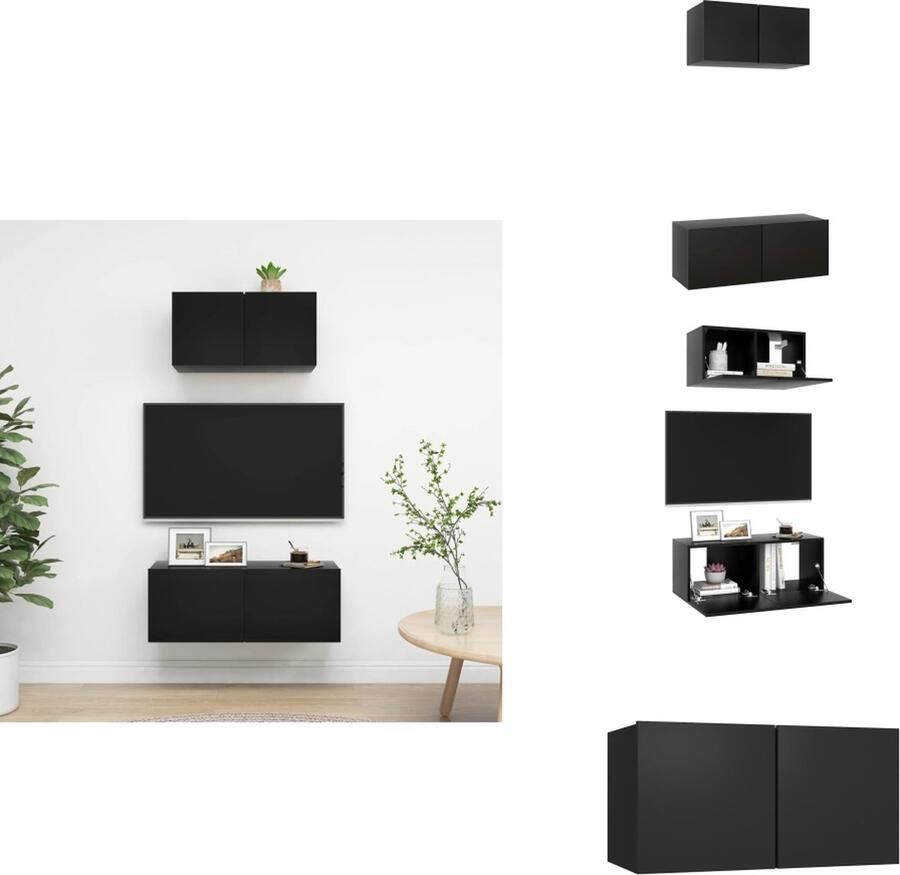 VidaXL Televisiemeubelset tv-meubel Wandmontage 60x30x30 cm 80x30x30 cm Zwart Spaanplaat Montage vereist Kast
