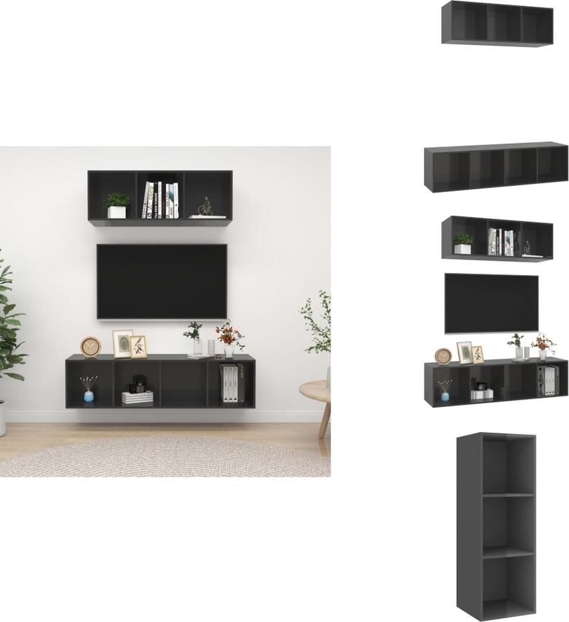VidaXL Tv-kastenset Tv-kastensets Tv-kasten Tv-meubelset 2-delige Tv-meubelset spaanplaat hoogglans grijs