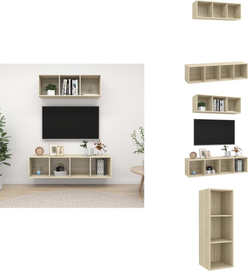 VidaXL TV-meubelset Wandmontage Sonoma Eiken Spaanplaat Inclusief 2x TV-meubel- 37x37x107cm 37x37x142.5cm Kast