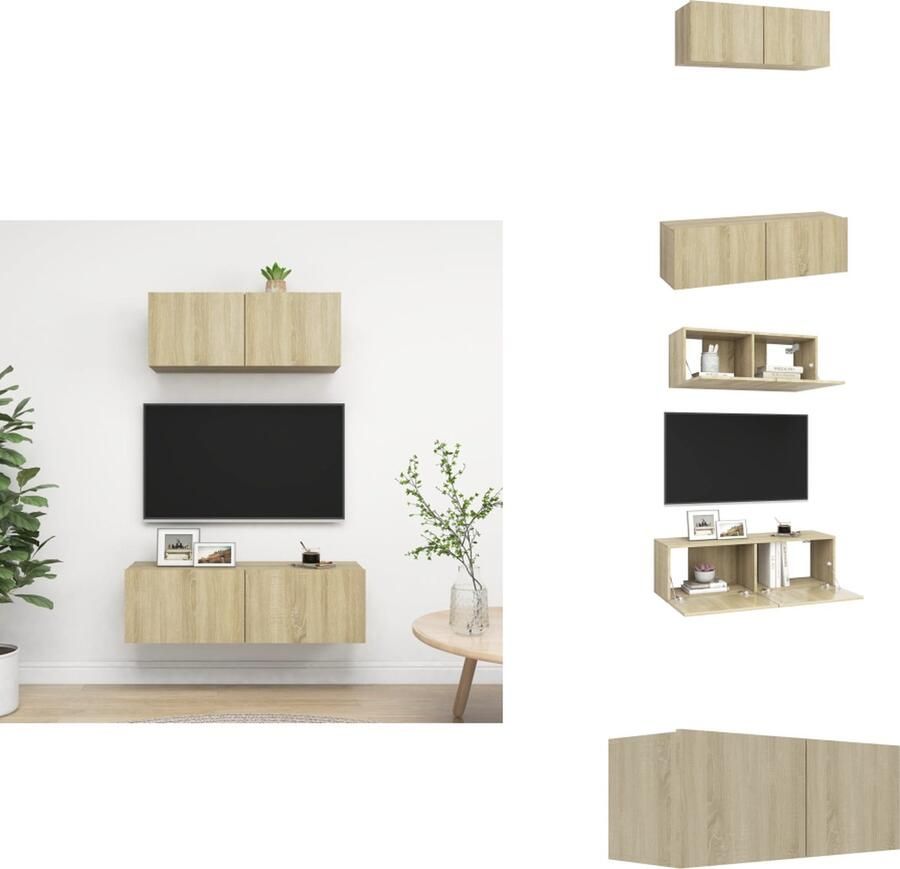 VidaXL Tv-kastenset Tv-kastensets Tv-kasten Tv-meubelset 2-delige Tv-meubelset spaanplaat sonoma eikenkleurig