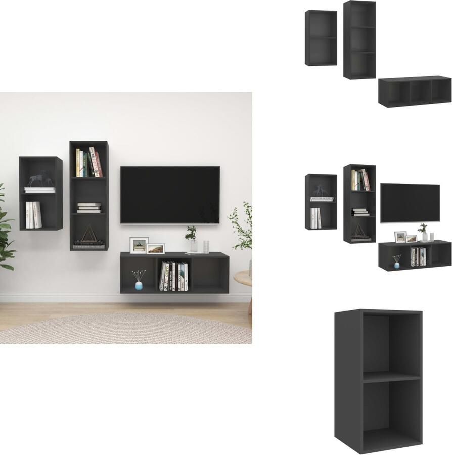 VidaXL Tv-kastenset Tv-kastensets Tv-kasten Tv-meubelset 3-delige Tv-meubelset bewerkt hout grijs