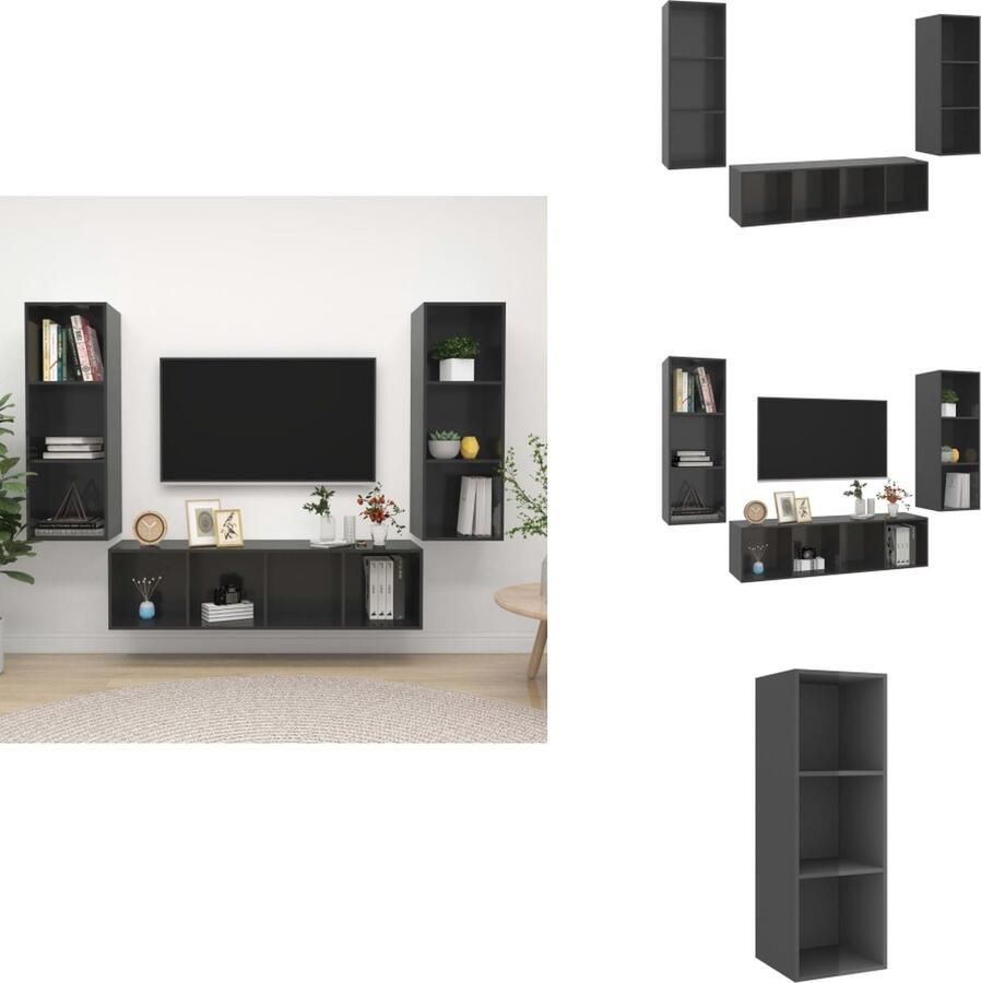 VidaXL Tv-kastenset Tv-kastensets Tv-kasten Tv-meubelset 3-delige Tv-meubelset bewerkt hout hoogglans grijs