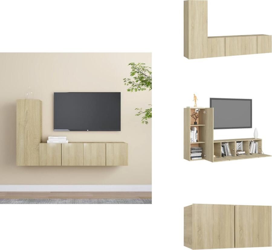 VidaXL Tv-kastenset Tv-kastensets Tv-kasten Tv-meubelset 3-delige Tv-meubelset bewerkt hout sonoma eikenkleurig