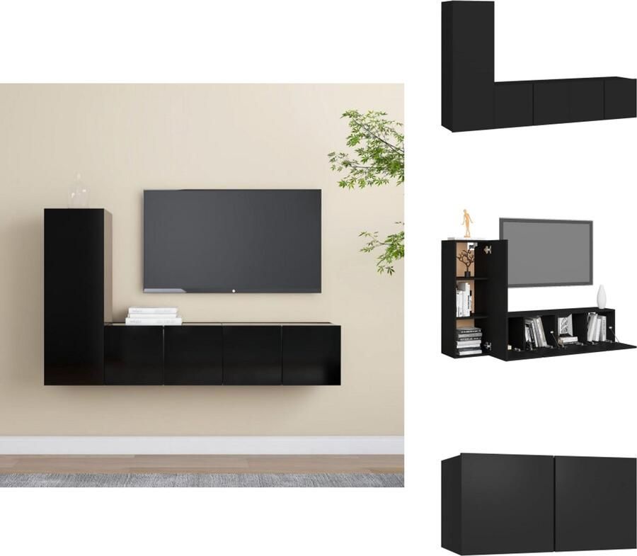 VidaXL Tv-kastenset Tv-kastensets Tv-kasten Tv-meubelset 3-delige Tv-meubelset bewerkt hout zwart