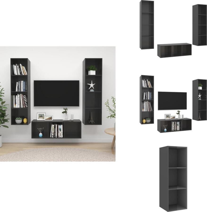 VidaXL Tv-kastenset Tv-kastensets Tv-kasten Tv-meubelset 3-delige Tv-meubelset spaanplaat hoogglans grijs
