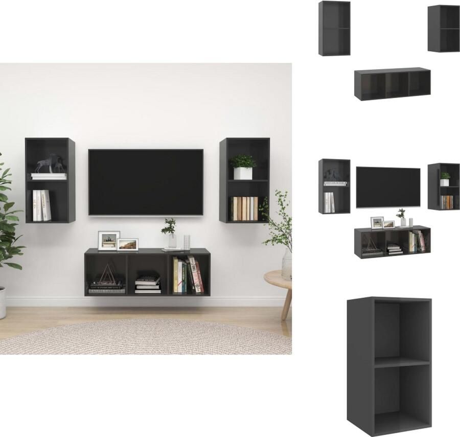 VidaXL Televisiewandmeubel Tv-meubelset Hoogglans grijs 2x tv-meubel- 37x37x72 cm 1x tv-meubel- 37x37x107 cm Kast
