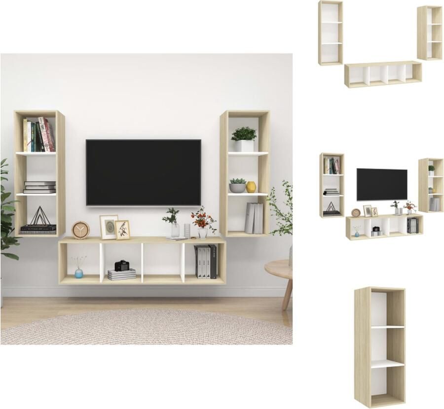 VidaXL Televisiewandmeubel naam Tv-meubelset 37x37x107 cm 37x37x142.5 cm Kleur- wit sonoma eiken Materiaal- spaanplaat Montage vereist Kast